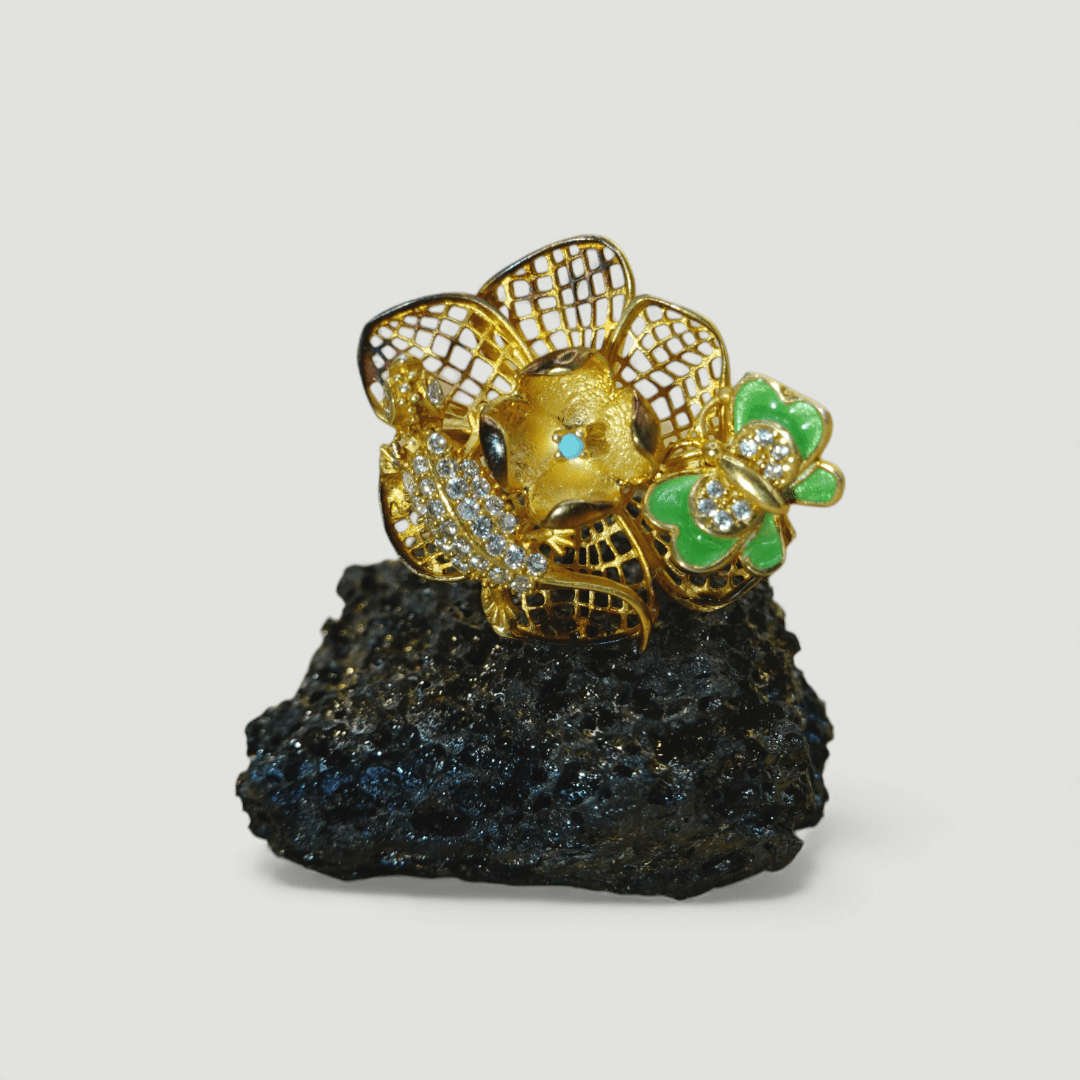 Golden Filigree Flower Ring Ring - GlamGram NYC