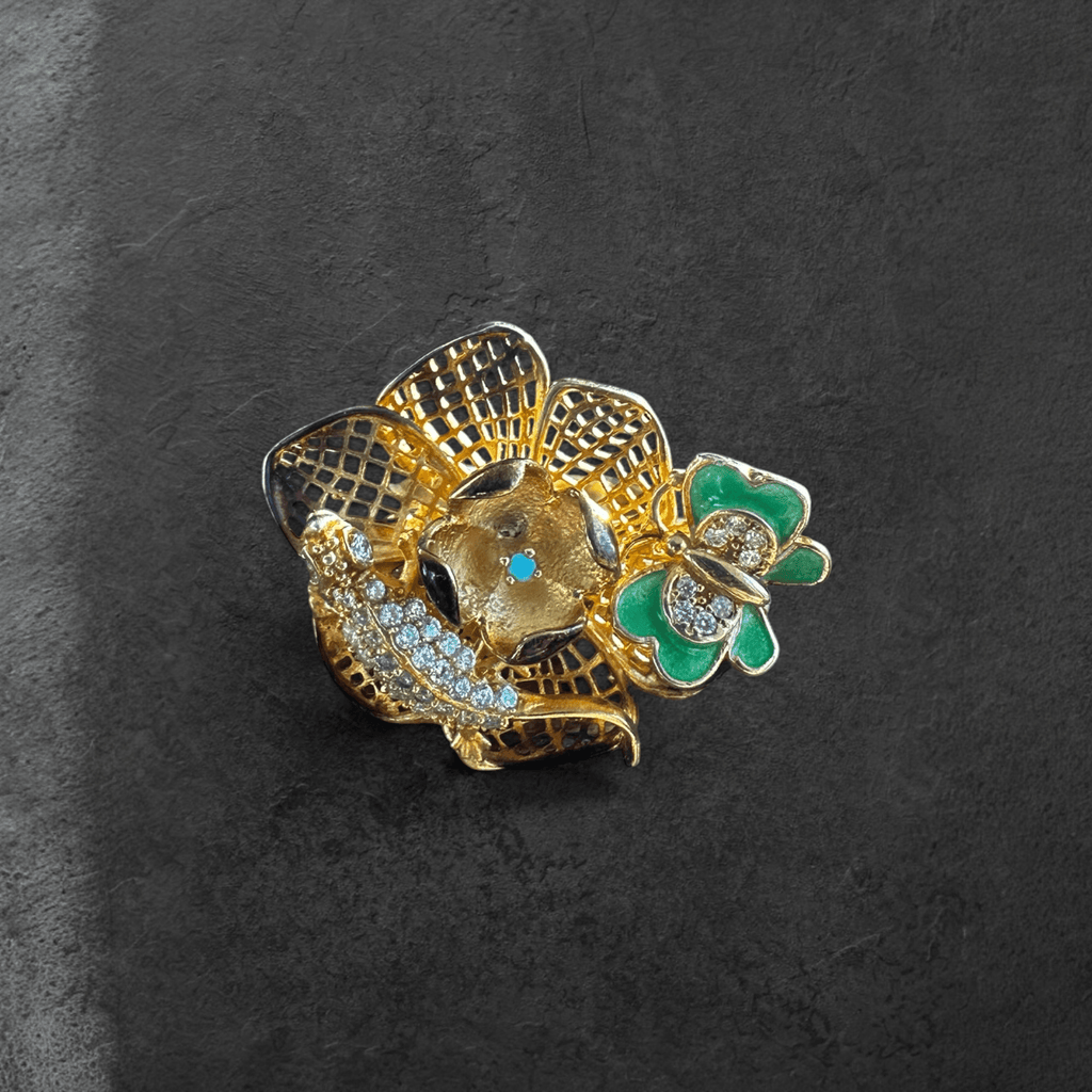 Golden Filigree Flower Ring Ring - GlamGram NYC