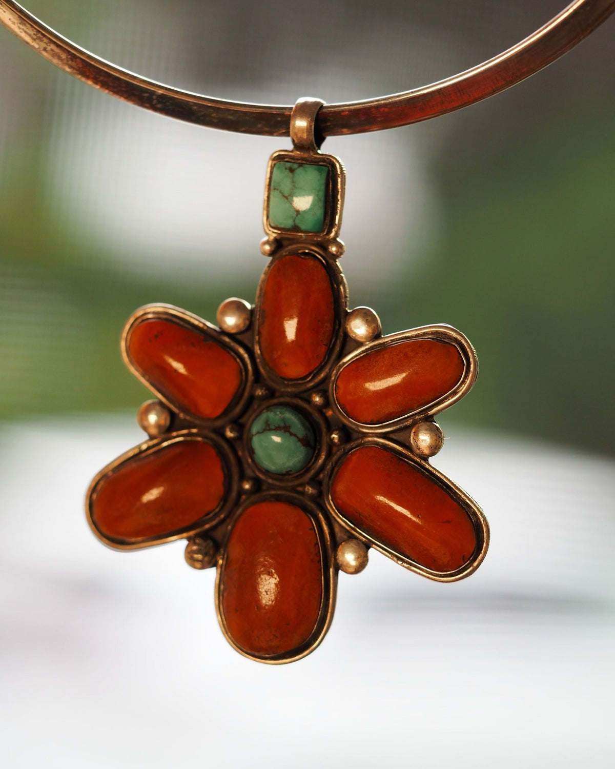 Large Silver Carnelian & Dyed Howlite Flower Statement Pendant Pendant - GlamGram NYC