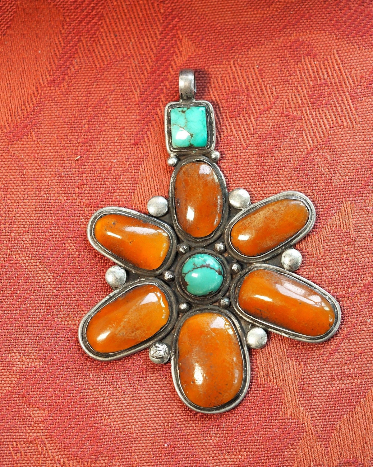 Large Silver Carnelian & Dyed Howlite Flower Statement Pendant Pendant - GlamGram NYC
