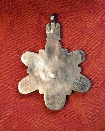 Large Silver Carnelian & Dyed Howlite Flower Statement Pendant Pendant - GlamGram NYC