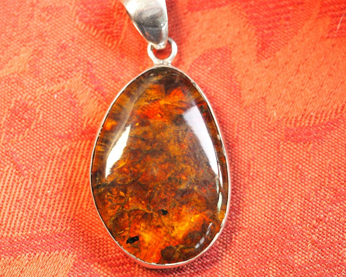 Large Sterling Silver Amber Freeform Pendant 2.25 Inch Pendant - GlamGram NYC