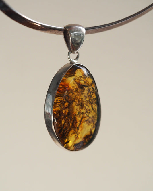Large Sterling Silver Amber Freeform Pendant 2.25 Inch Pendant - GlamGram NYC