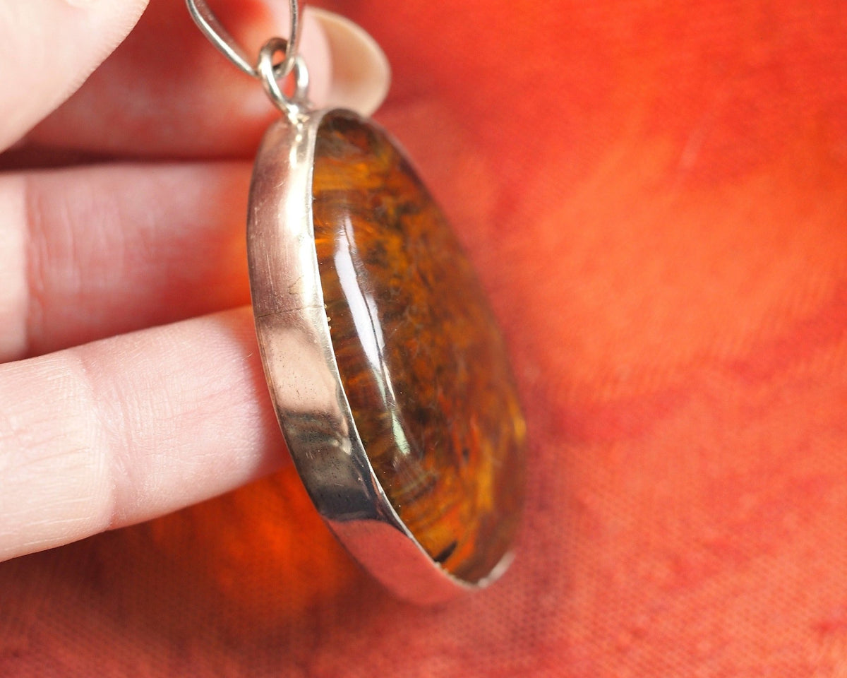Large Sterling Silver Amber Freeform Pendant 2.25 Inch Pendant - GlamGram NYC