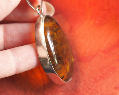 Large Sterling Silver Amber Freeform Pendant 2.25 Inch Pendant - GlamGram NYC
