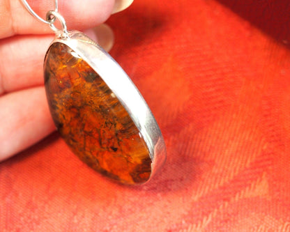 Large Sterling Silver Amber Freeform Pendant 2.25 Inch Pendant - GlamGram NYC