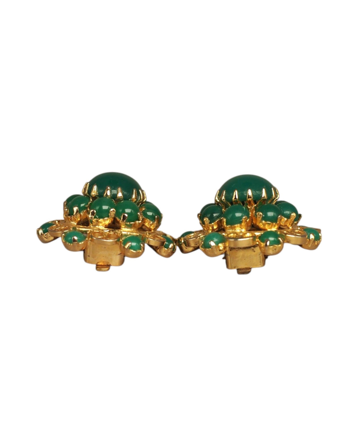 Mid-Century Gold-Tone Filigree Green Cabochon Clip-On Earrings Earrings - GlamGram NYC