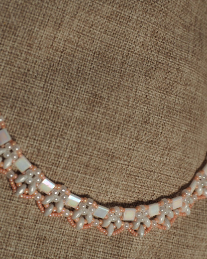 Pink Glass Beaded Collar Necklace, Japanese Seed Bead 17 Inch, Iridescent Artisan Jewelry, Coquette Romantic Gift for Her Necklace - GlamGram NYC