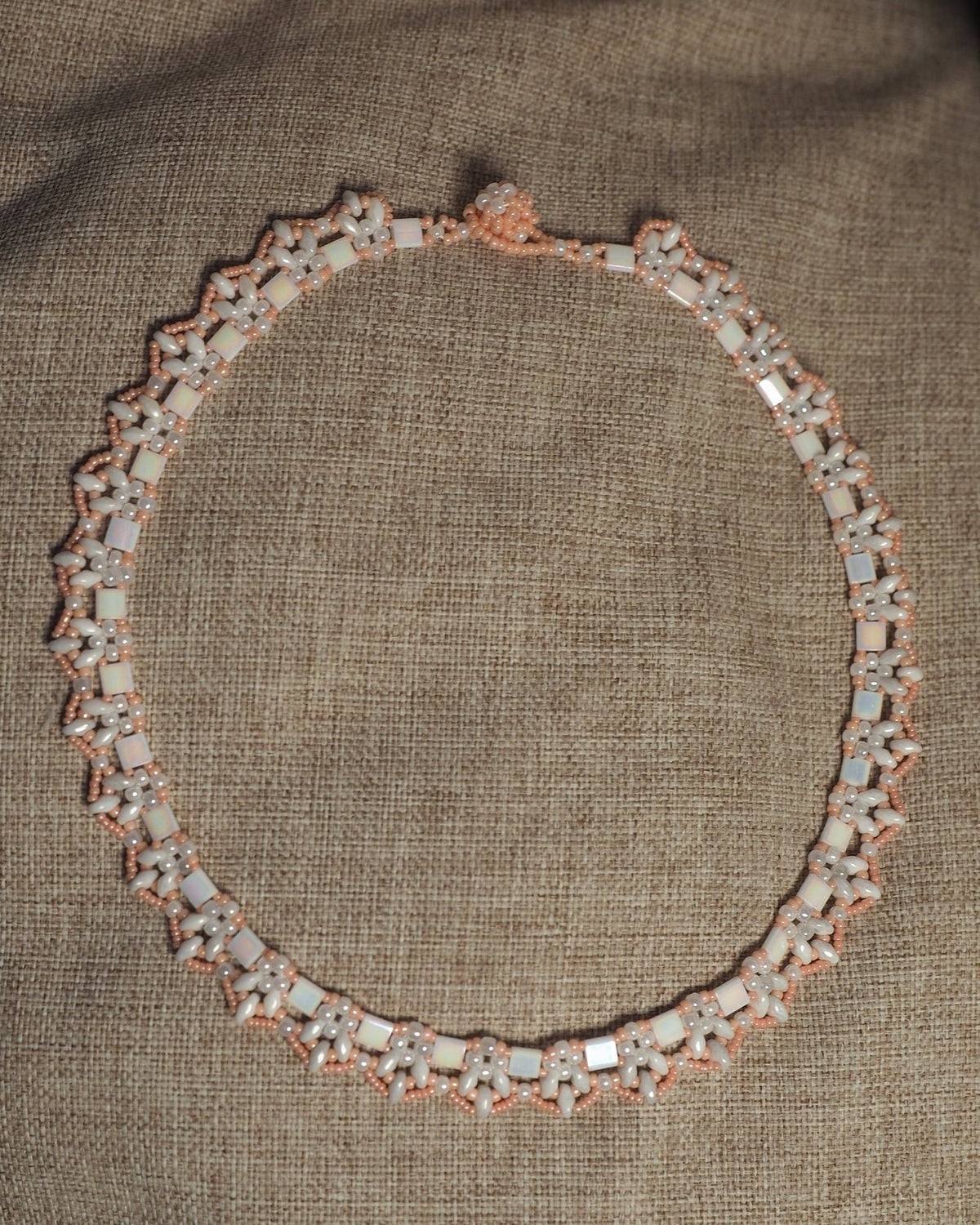 Pink Glass Beaded Collar Necklace, Japanese Seed Bead 17 Inch, Iridescent Artisan Jewelry, Coquette Romantic Gift for Her Necklace - GlamGram NYC