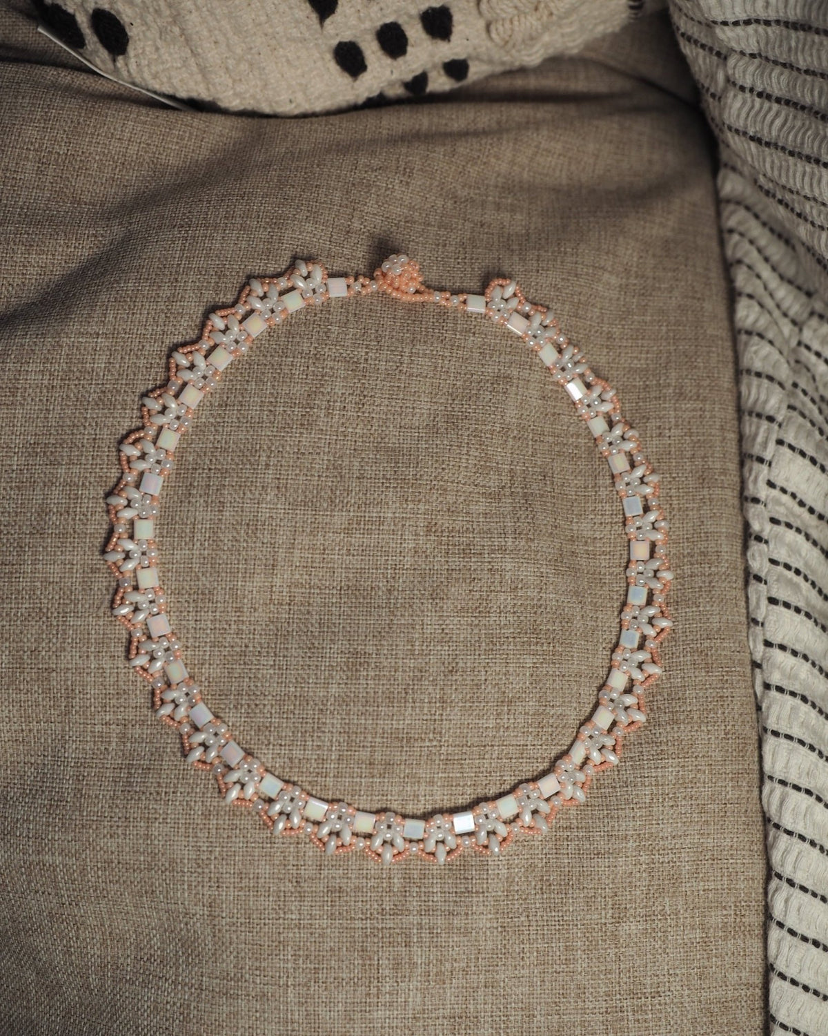 Pink Glass Beaded Collar Necklace, Japanese Seed Bead 17 Inch, Iridescent Artisan Jewelry, Coquette Romantic Gift for Her Necklace - GlamGram NYC