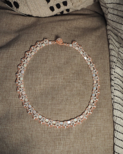 Pink Glass Beaded Collar Necklace, Japanese Seed Bead 17 Inch, Iridescent Artisan Jewelry, Coquette Romantic Gift for Her Necklace - GlamGram NYC