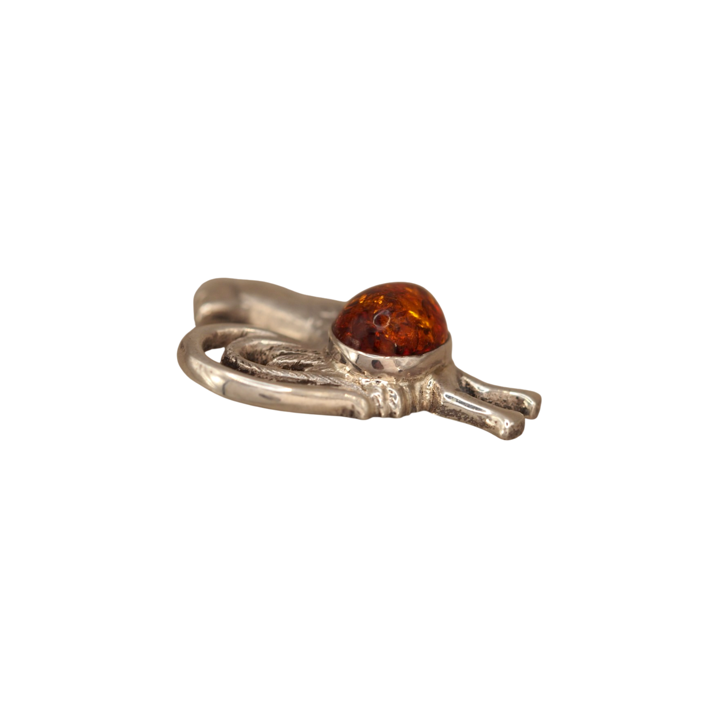 Sterling silver amber rooster pendant side profile
