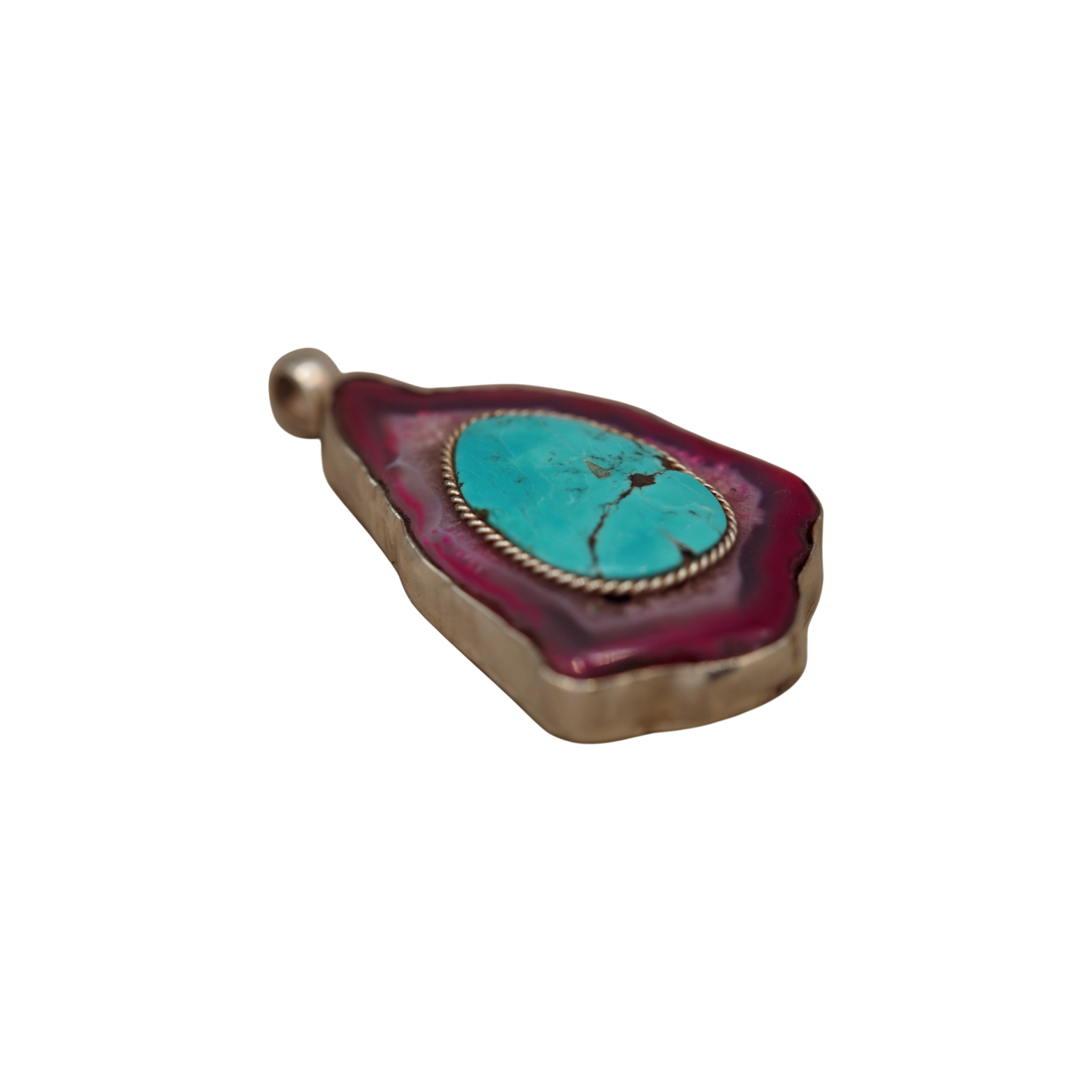 Rope bezel turquoise and dyed agate pendant detail