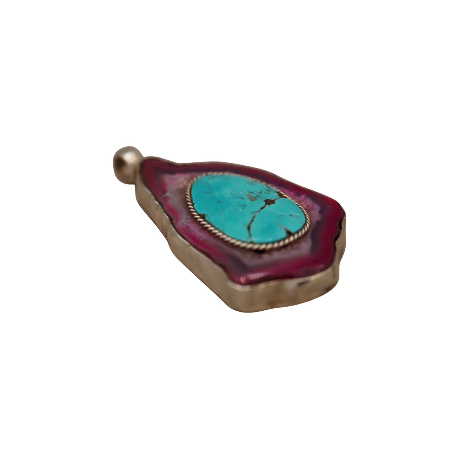 Rope bezel turquoise and dyed agate pendant detail
