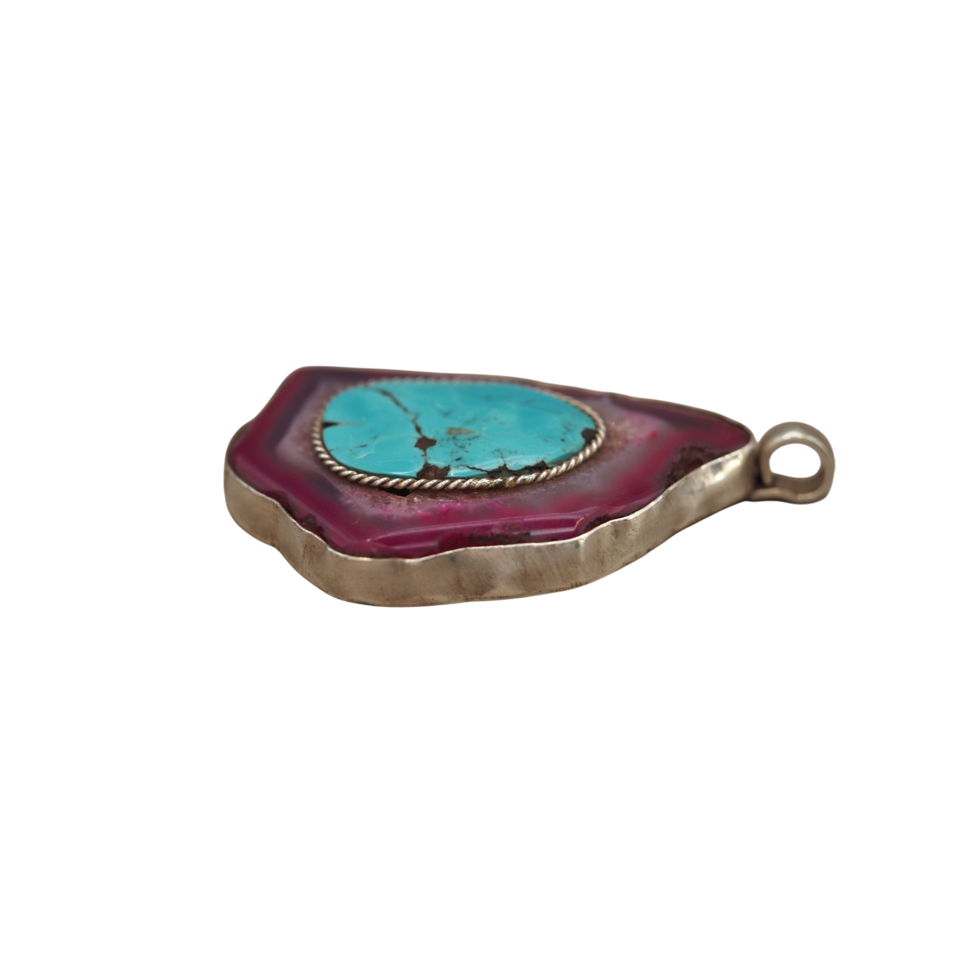 Sterling silver turquoise agate pendant side profile