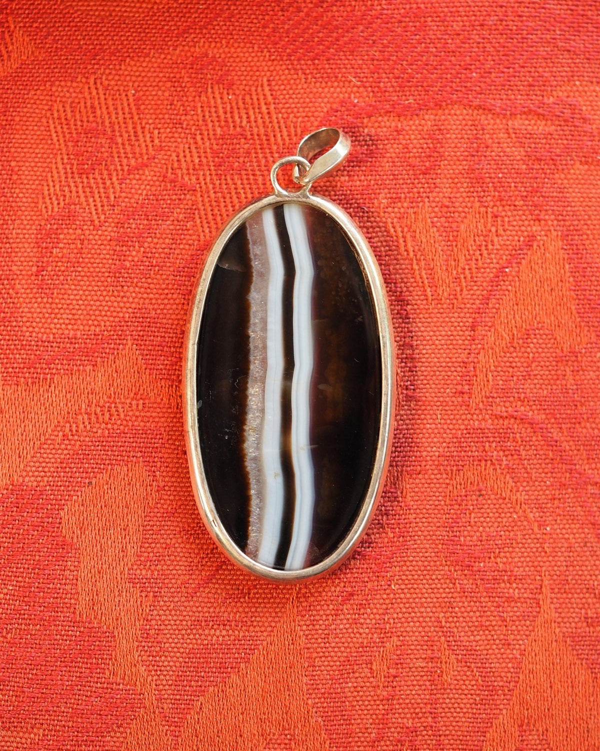 Silver Banded Agate Druzy Statement Pendant, 2.5 Inch, 2000s Pendant - GlamGram NYC