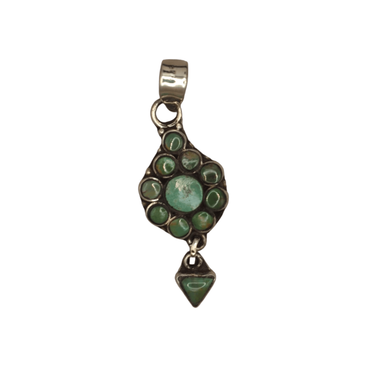 Southwestern Sterling Silver Green Turquoise Cluster Dangle Pendant Pendant - GlamGram NYC