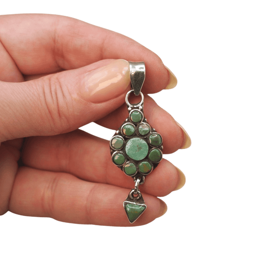 Southwestern Sterling Silver Green Turquoise Cluster Dangle Pendant Pendant - GlamGram NYC