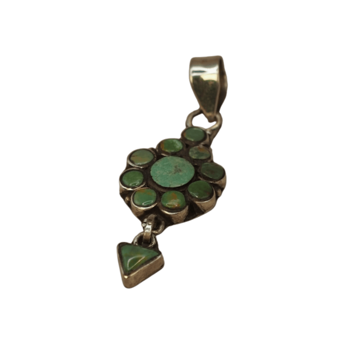 Southwestern Sterling Silver Green Turquoise Cluster Dangle Pendant Pendant - GlamGram NYC