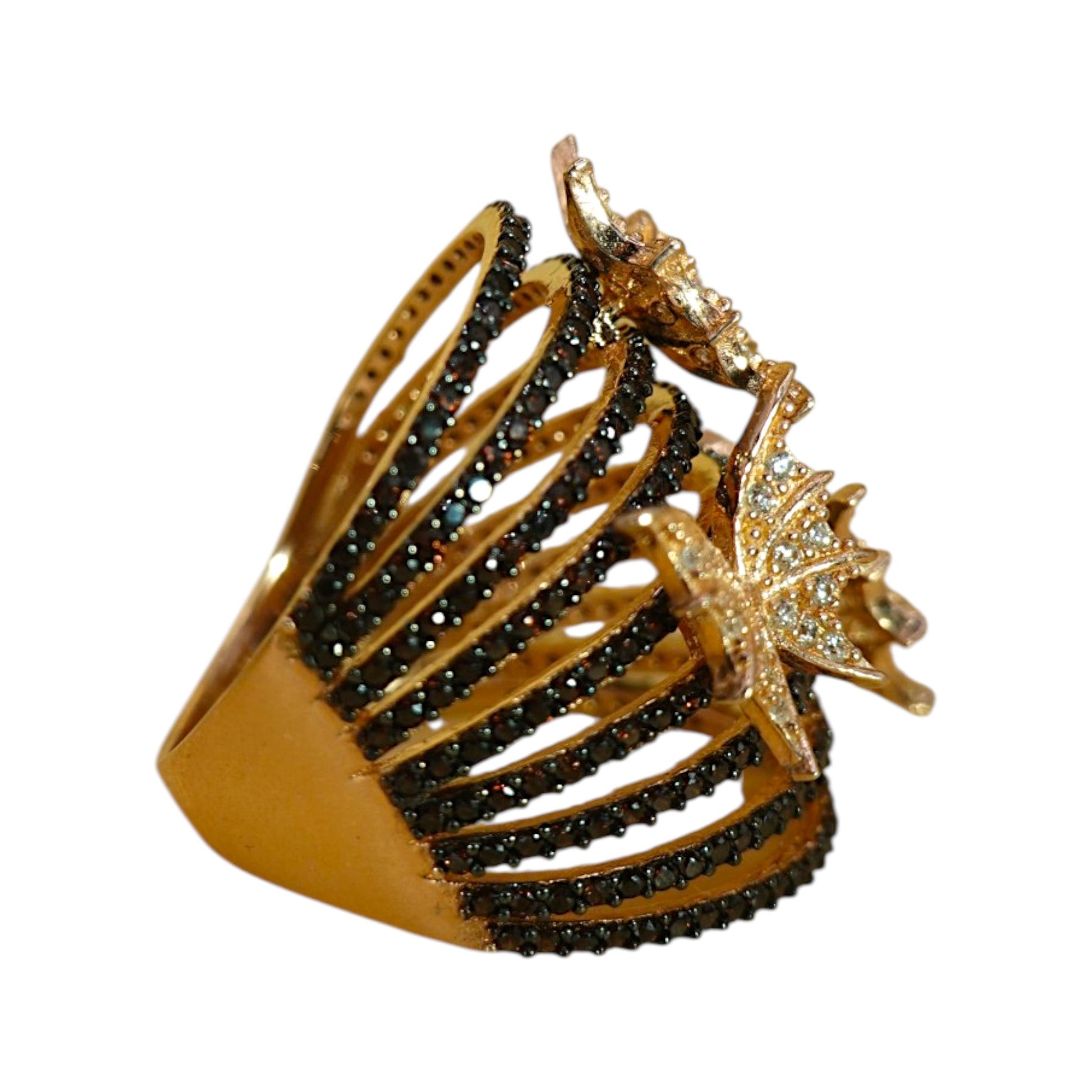 Sterling Artisan Smoky Swarovski Butterfly Statement Ring Ring - GlamGram NYC