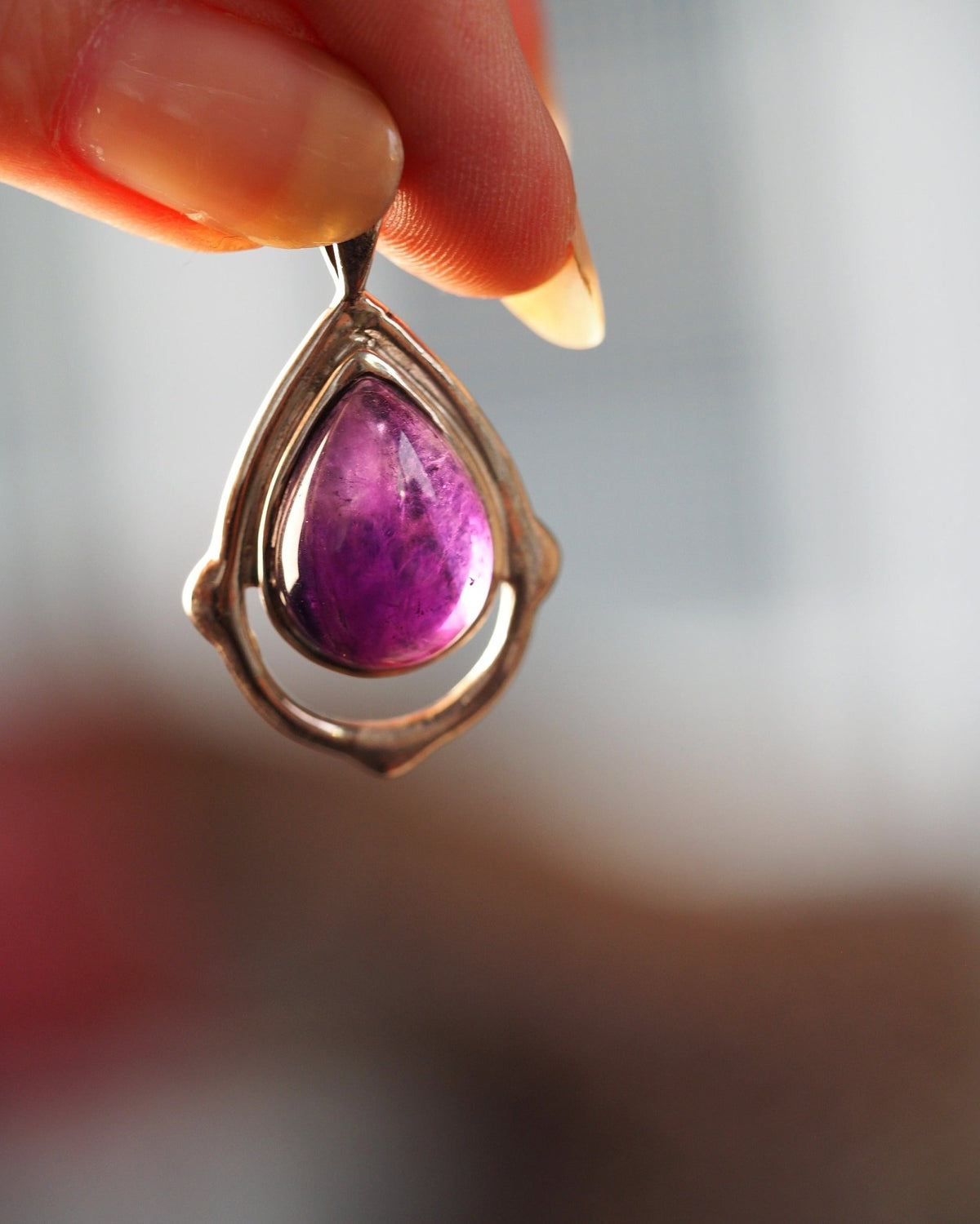 Sterling Silver Amethyst Modernist Teardrop Pendant Pendant - GlamGram NYC