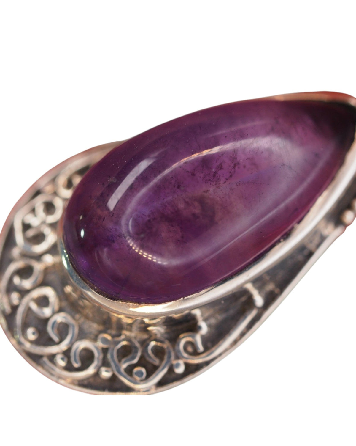 Sterling Silver Amethyst Teardrop Pendant with Scrollwork Frame Pendant - GlamGram NYC