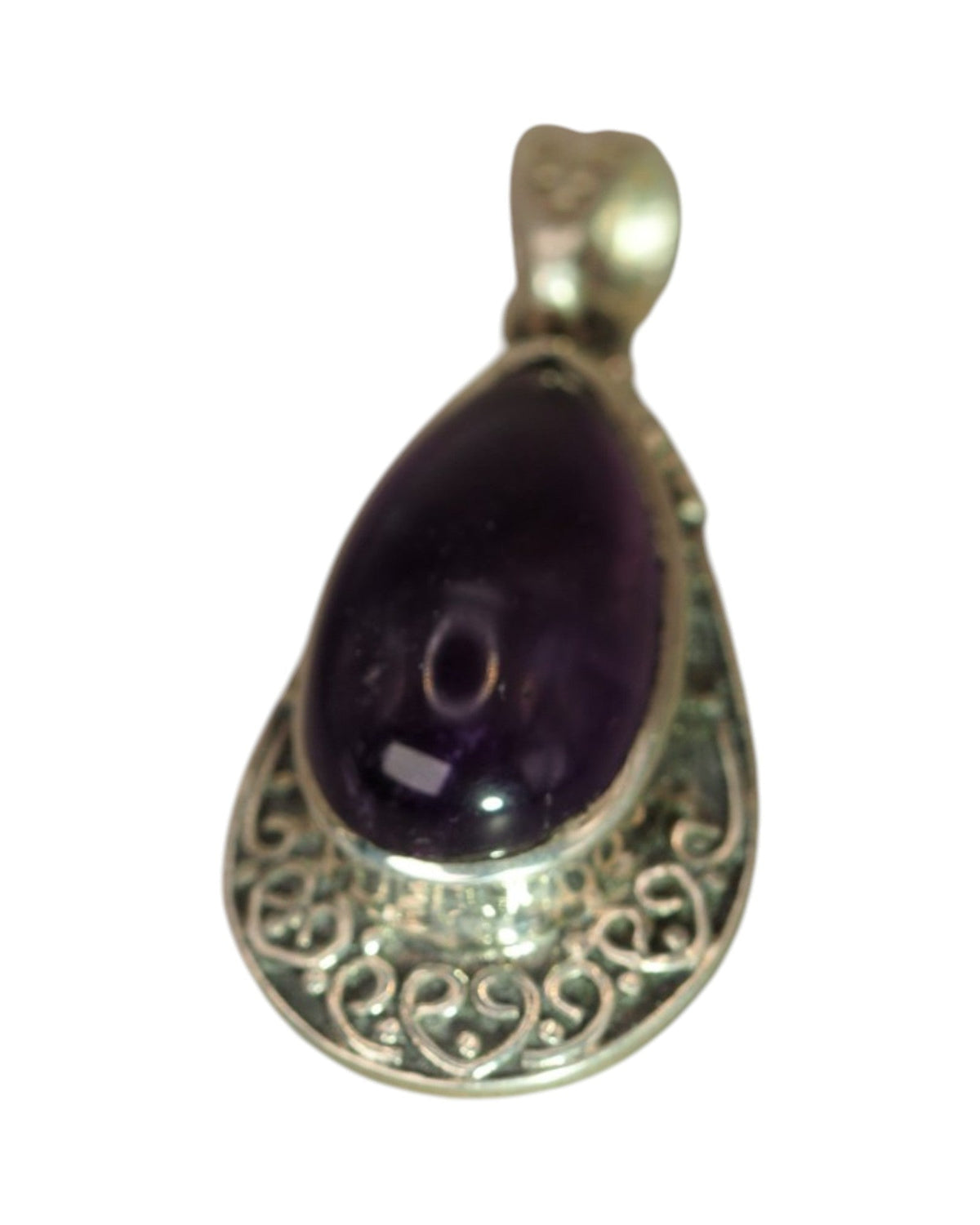 Sterling Silver Amethyst Teardrop Pendant with Scrollwork Frame Pendant - GlamGram NYC