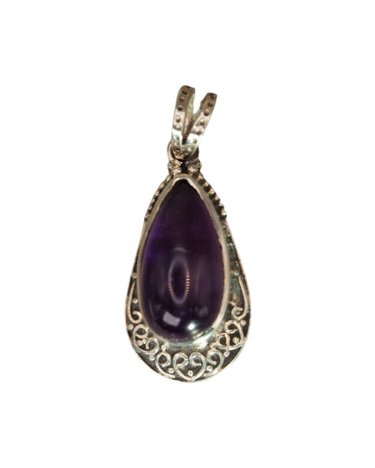 Sterling Silver Amethyst Teardrop Pendant with Scrollwork Frame Pendant - GlamGram NYC