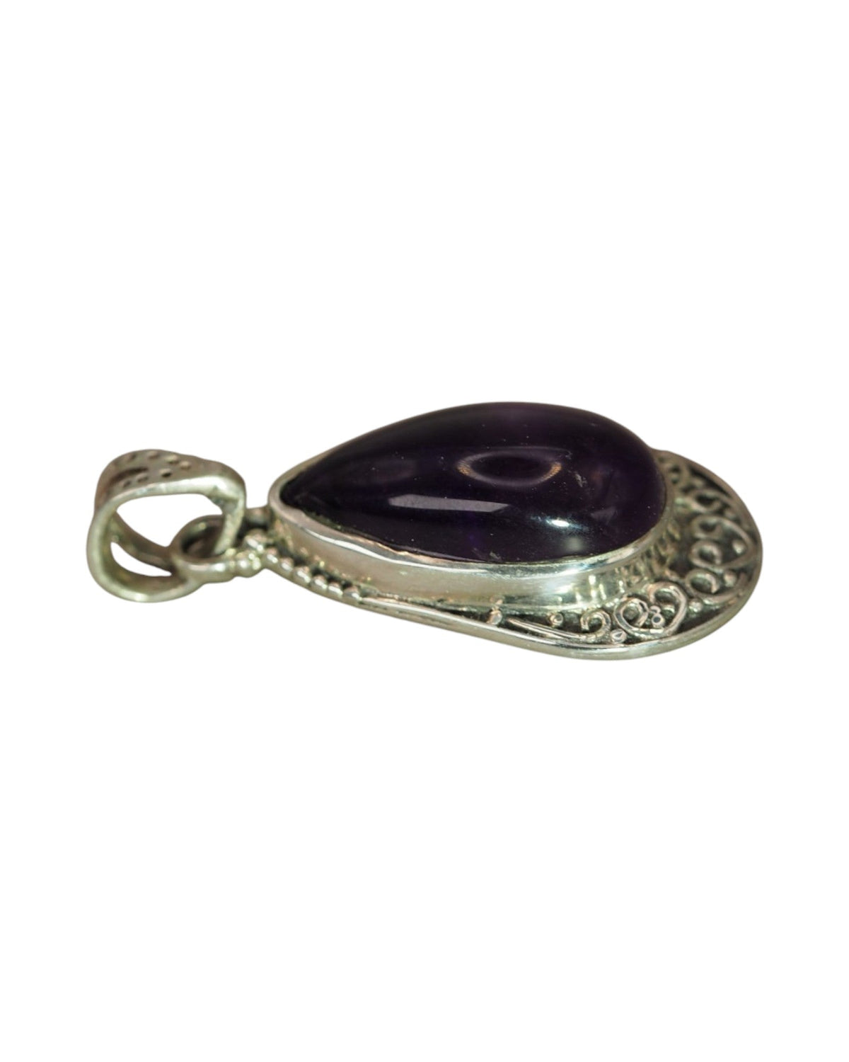 Sterling Silver Amethyst Teardrop Pendant with Scrollwork Frame Pendant - GlamGram NYC