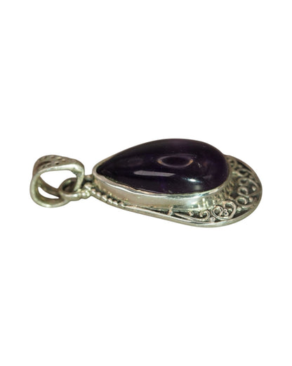 Sterling Silver Amethyst Teardrop Pendant with Scrollwork Frame Pendant - GlamGram NYC