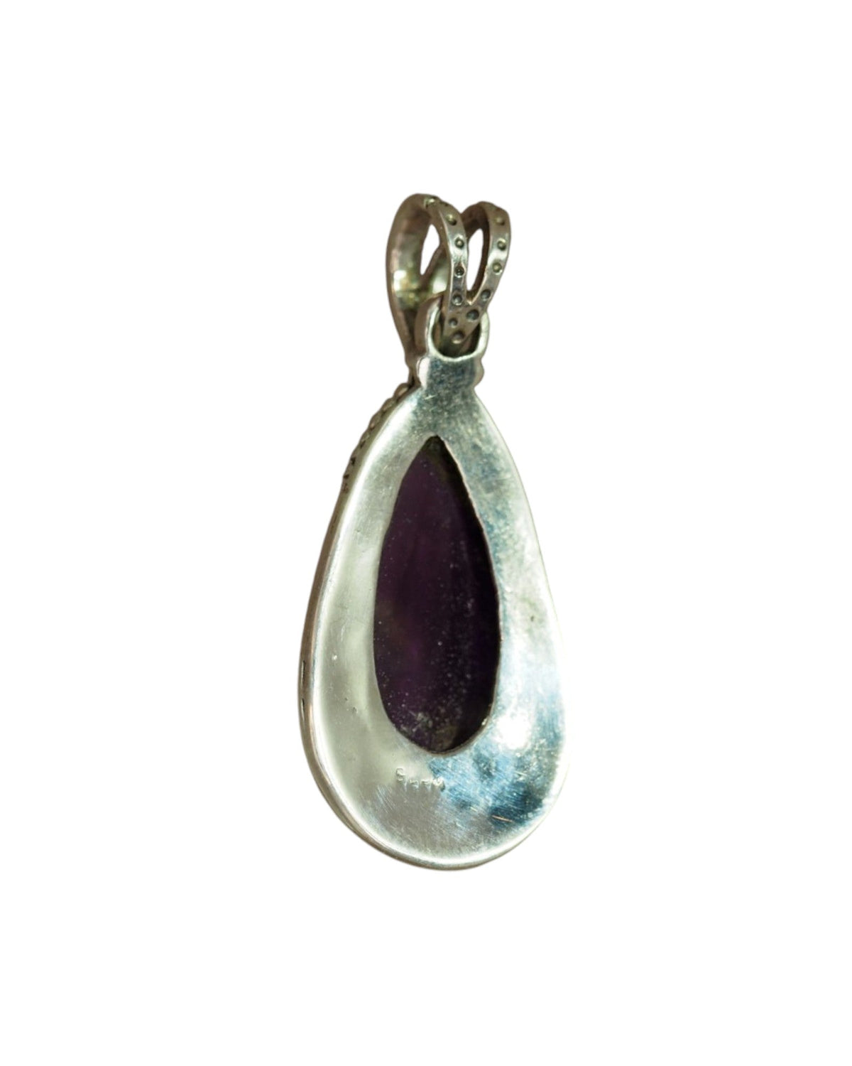 Sterling Silver Amethyst Teardrop Pendant with Scrollwork Frame Pendant - GlamGram NYC