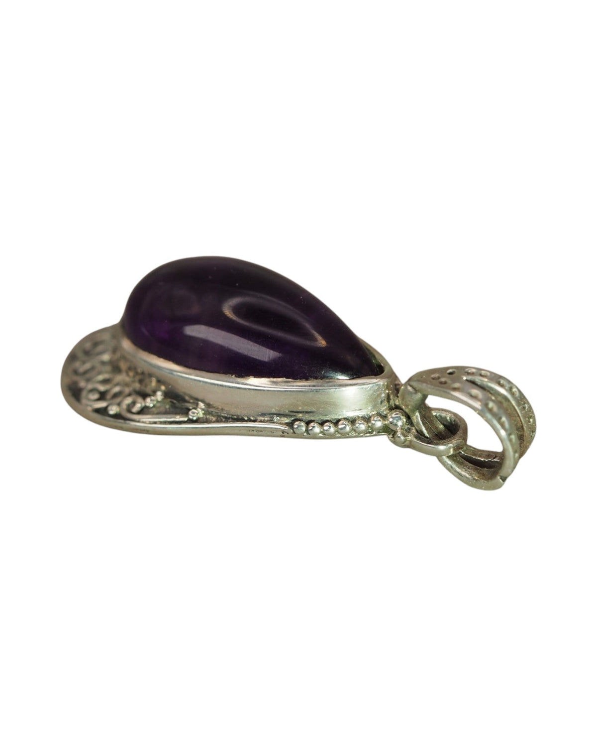 Sterling Silver Amethyst Teardrop Pendant with Scrollwork Frame Pendant - GlamGram NYC