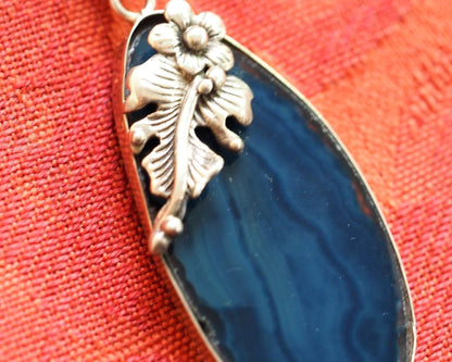 Sterling Silver Blue Agate Floral Vine Pendant 2000s Pendant - GlamGram NYC