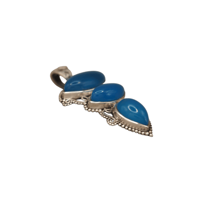 Sterling Silver Blue Chalcedony Talisman Pendant 925 Three Stone Drop Pendant - GlamGram NYC
