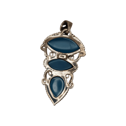 Sterling Silver Blue Chalcedony Talisman Pendant 925 Three Stone Drop Pendant - GlamGram NYC