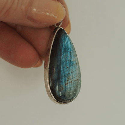 Sterling Silver Blue Flash Labradorite Talisman Pendant 925 Teardrop Pendant - GlamGram NYC