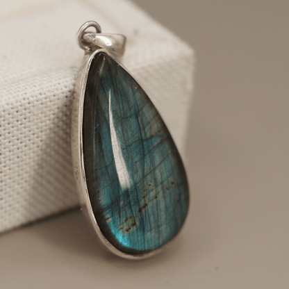 Sterling Silver Blue Flash Labradorite Talisman Pendant 925 Teardrop Pendant - GlamGram NYC