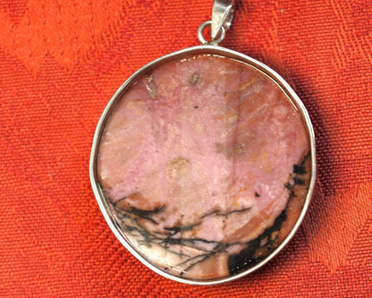 Sterling Silver Carved Rhodonite Lion Pendant 2.25 Inch Pendant - GlamGram NYC