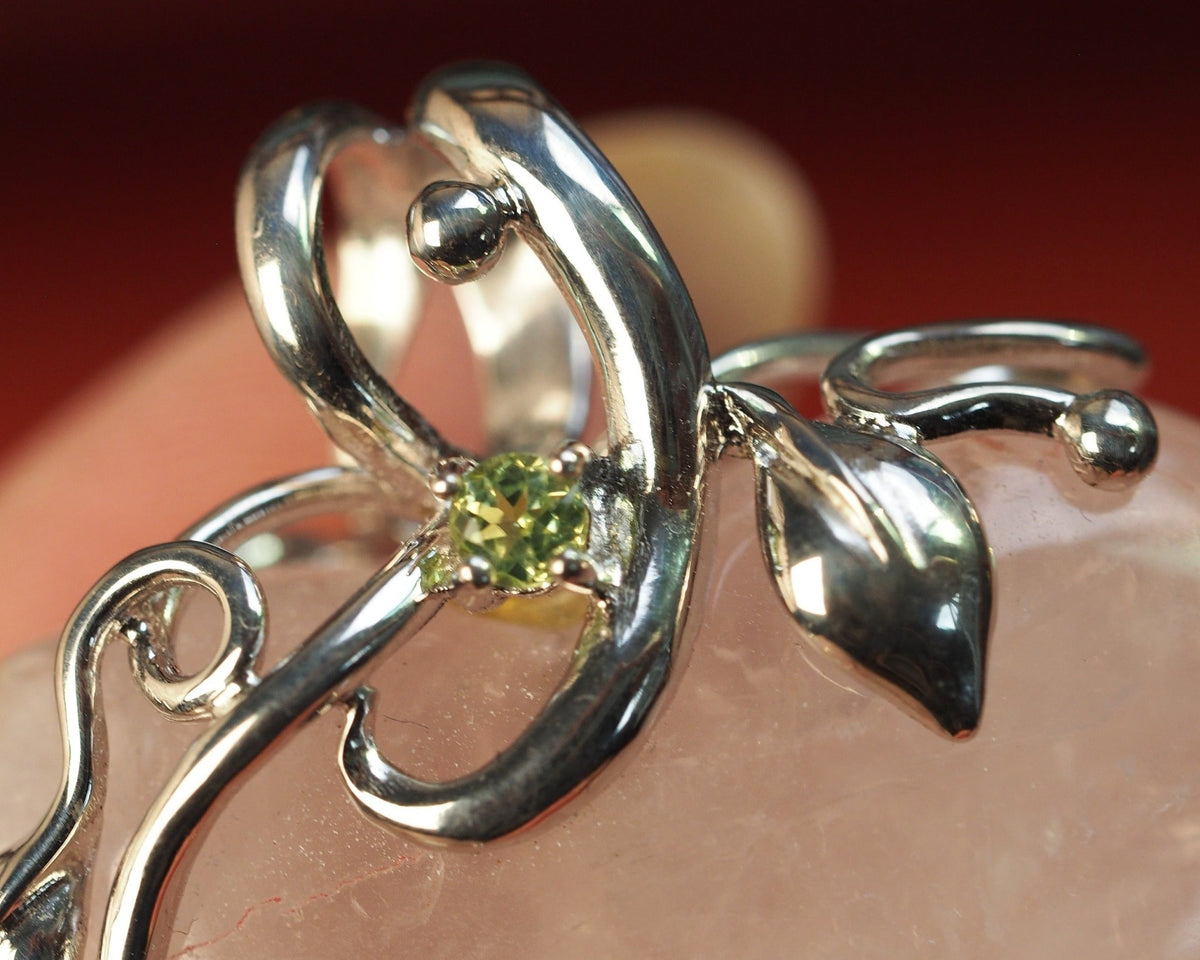 Sterling Silver Carved Rose Quartz Heart Pendant Peridot Accent Pendant - GlamGram NYC