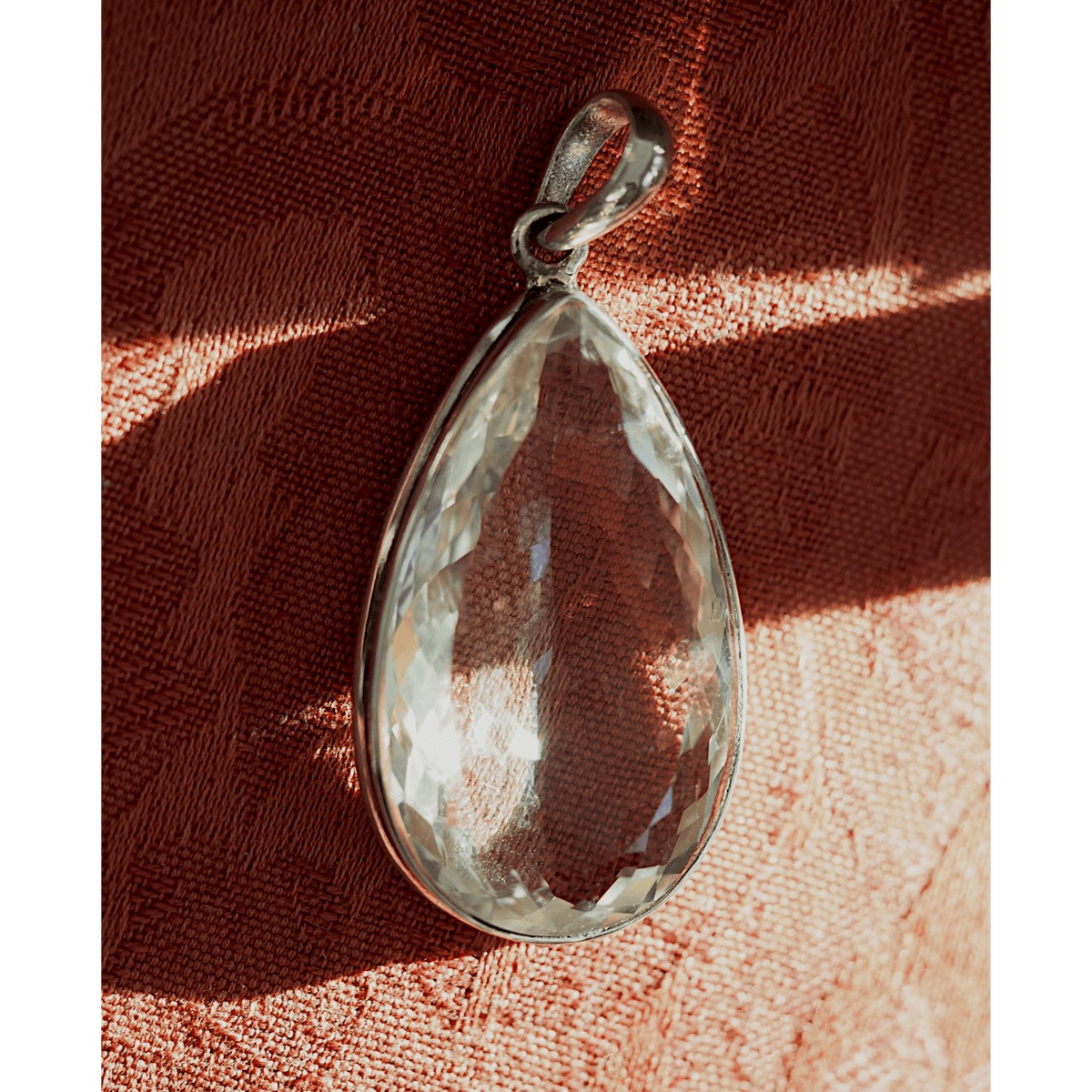 Sterling Silver Clear Faceted Talisman Pendant 925 Large Teardrop Statement Pendant - GlamGram NYC