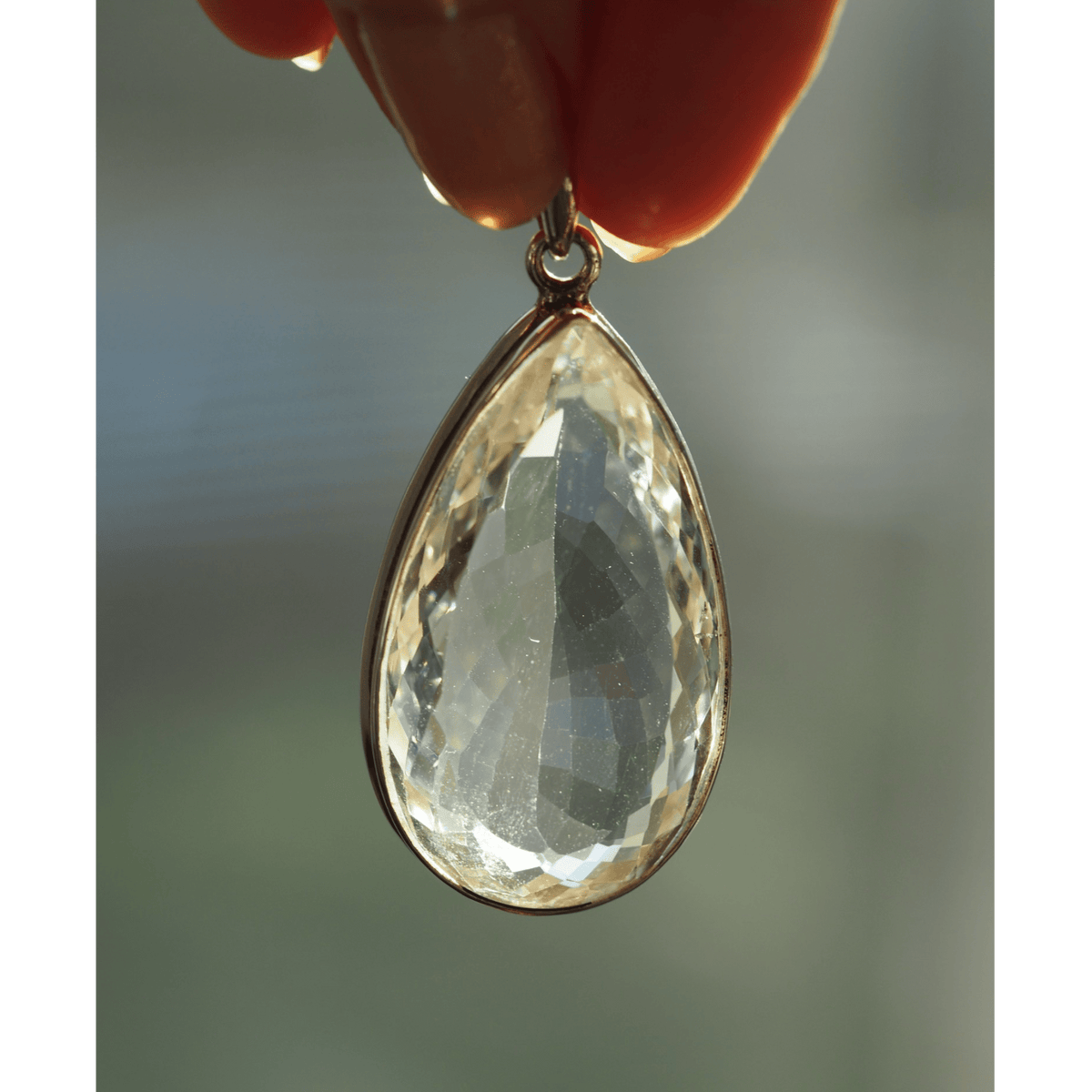 Sterling Silver Clear Faceted Talisman Pendant 925 Large Teardrop Statement Pendant - GlamGram NYC