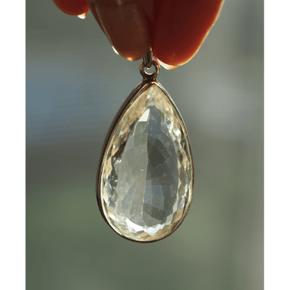 Sterling Silver Clear Faceted Talisman Pendant 925 Large Teardrop Statement Pendant - GlamGram NYC