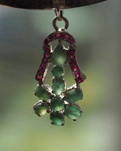 Sterling Silver Emerald Ruby Flower Pendant Pendant - GlamGram NYC
