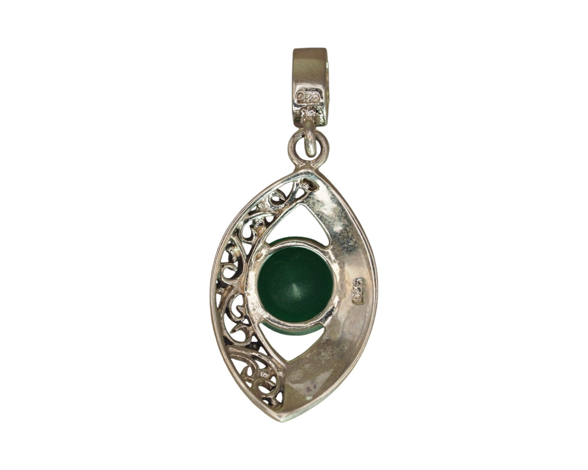 Sterling Silver Filigree Pendant with Green Stone and Marcasite Pendant - GlamGram NYC