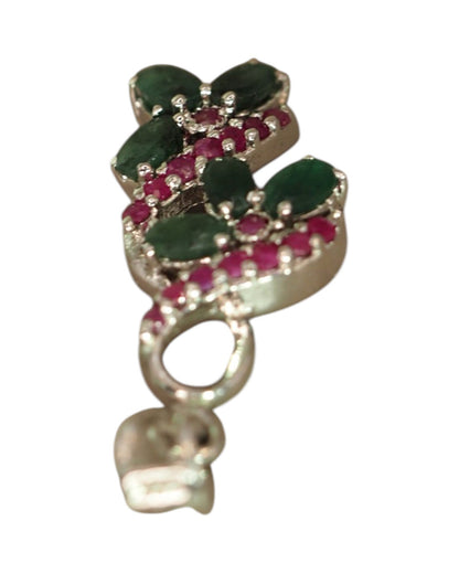 Sterling Silver Green & Red Gemstone Floral Vine Pendant Pendant - GlamGram NYC