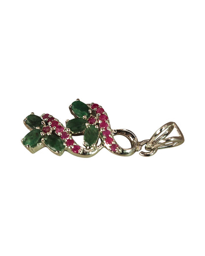 Sterling Silver Green & Red Gemstone Floral Vine Pendant Pendant - GlamGram NYC