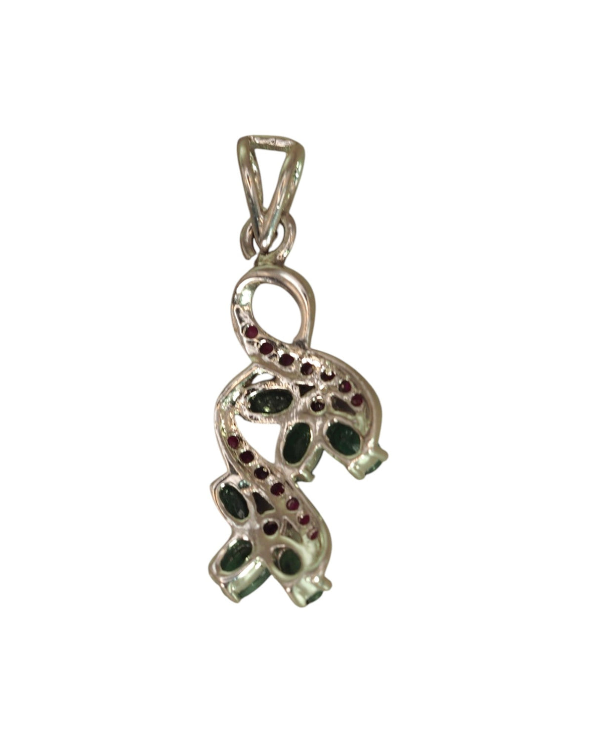 Sterling Silver Green & Red Gemstone Floral Vine Pendant Pendant - GlamGram NYC