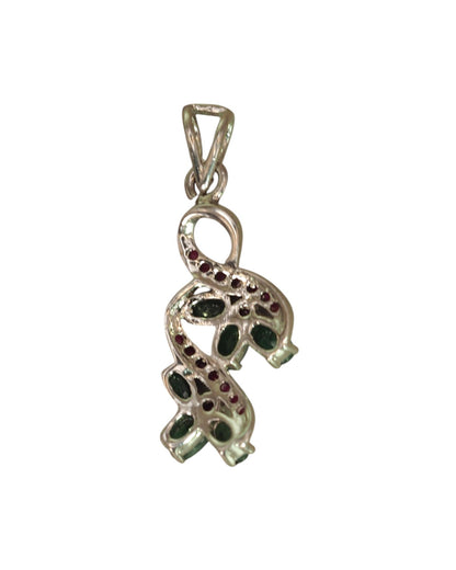 Sterling Silver Green & Red Gemstone Floral Vine Pendant Pendant - GlamGram NYC