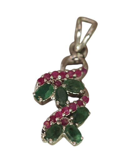 Sterling Silver Green & Red Gemstone Floral Vine Pendant Pendant - GlamGram NYC