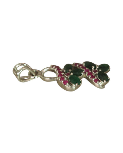 Sterling Silver Green & Red Gemstone Floral Vine Pendant Pendant - GlamGram NYC